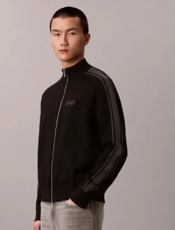 Calvin Klein miesten neuletakki LS Tech Knit Track Jacket FZ SWT, musta