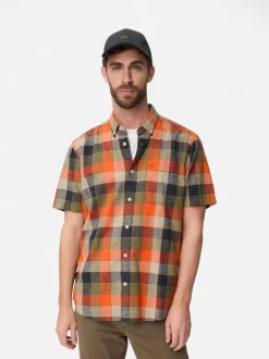 Camel Active miesten lyhythihainen kauluspaita Checked Shirt Los, oranssi ruutu