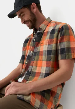Camel Active miesten lyhythihainen kauluspaita Checked Shirt Los, oranssi ruutu