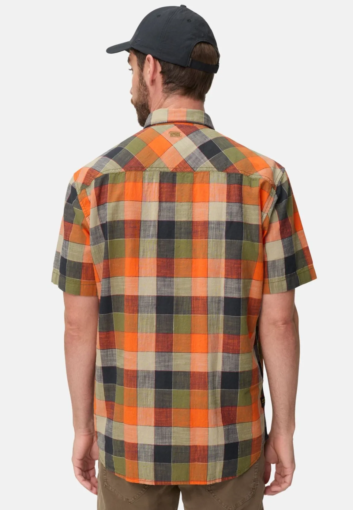 Camel Active miesten lyhythihainen kauluspaita Checked Shirt Los, oranssi ruutu