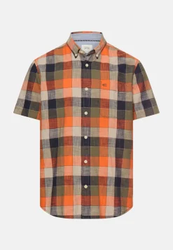 Camel Active miesten lyhythihainen kauluspaita Checked Shirt Los, oranssi ruutu