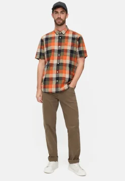 Camel Active miesten lyhythihainen kauluspaita Checked Shirt Los, oranssi ruutu