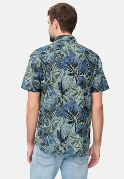 Camel Active miesten lyhythihainen kauluspaita Print SS Shirt LOS, sininen kuosi