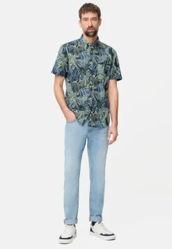Camel Active miesten lyhythihainen kauluspaita Print SS Shirt LOS, sininen kuosi