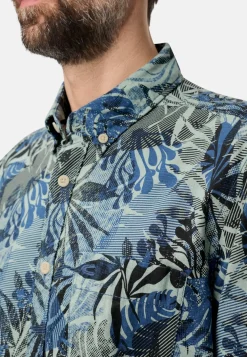 Camel Active miesten lyhythihainen kauluspaita Print SS Shirt LOS, sininen kuosi