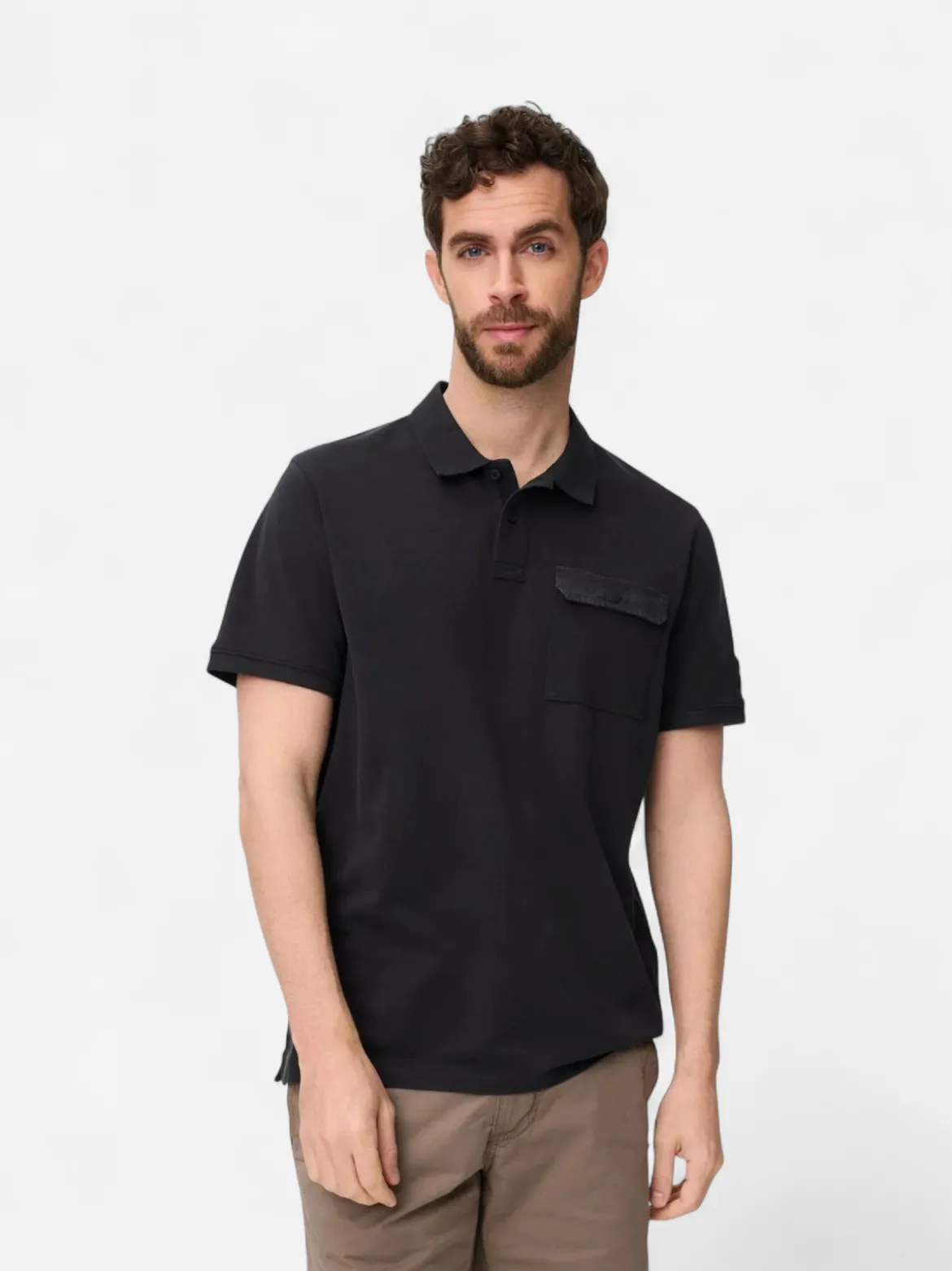 Camel Active miesten pikeepaita Washed Polo Shirt Los, hiilenmusta
