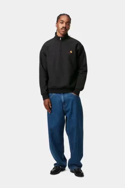 Carhartt miesten collegepaita Half Zip American Script Sweatshirt, musta