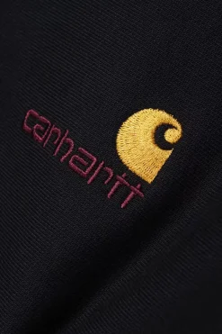 Carhartt miesten collegepaita Half Zip American Script Sweatshirt, musta