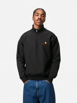 Carhartt miesten collegepaita Half Zip American Script Sweatshirt, musta
