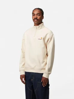 Carhartt miesten collegepaita Half Zip American Script Sweatshirt, luonnonvalkoinen