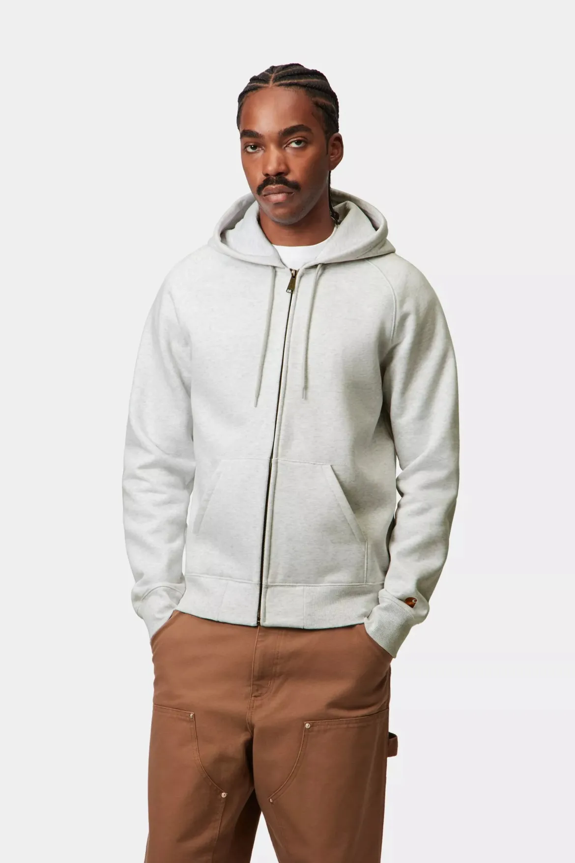 Carhartt miesten Huppari Hooded Chase Jacket, Vaaleanharmaa meleerattu