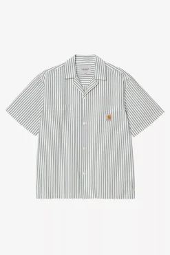 Carhartt miesten lyhythihainen kauluspaita S/S Leavel Shirt, raidallinen valkoinen