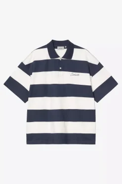 Carhartt miesten pikeepaita S/S Delray Polo Shirt, raidallinen valkoinen