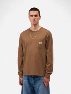 Carhartt miesten pitkähihainen paita Pocket T-Shirt, konjakinruskea