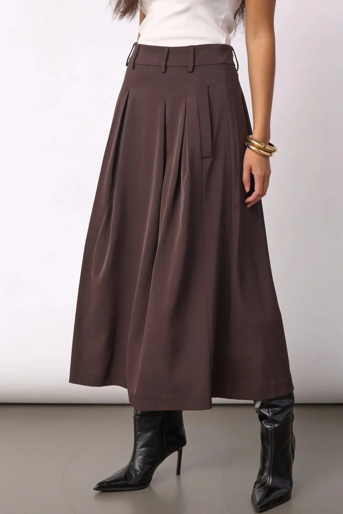 Co’Couture hame AliniCC Anya Pleat Skirt, tummanruskea
