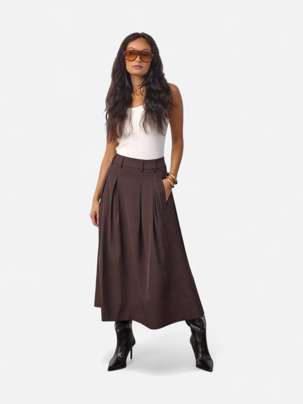 Co’Couture hame AliniCC Anya Pleat Skirt, tummanruskea