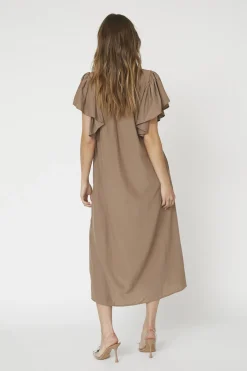 Co’Couture mekko ToraCC Frill V-Dress, ruskeanharmaa