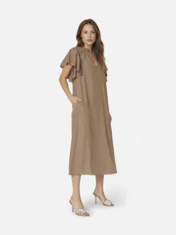 Co’Couture mekko ToraCC Frill V-Dress, ruskeanharmaa