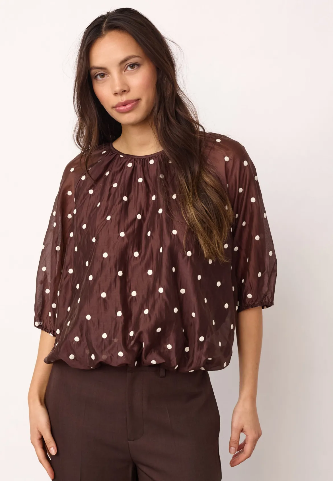 Co’Couture naisten pusero Dita Dot Balloon Blouse, ruskea kuosillinen