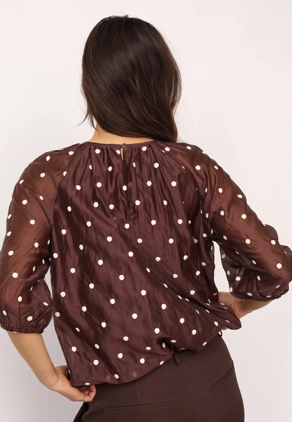 Co’Couture naisten pusero Dita Dot Balloon Blouse, ruskea kuosillinen