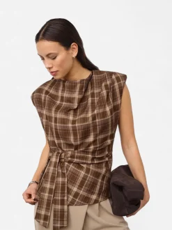 Co’Couture naisten toppi DagnyCC Check Pleat Top, ruskea ruutu