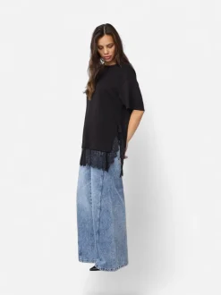 Co’Couture naisten T-paita Larsoncc Mix Lace Tee, musta