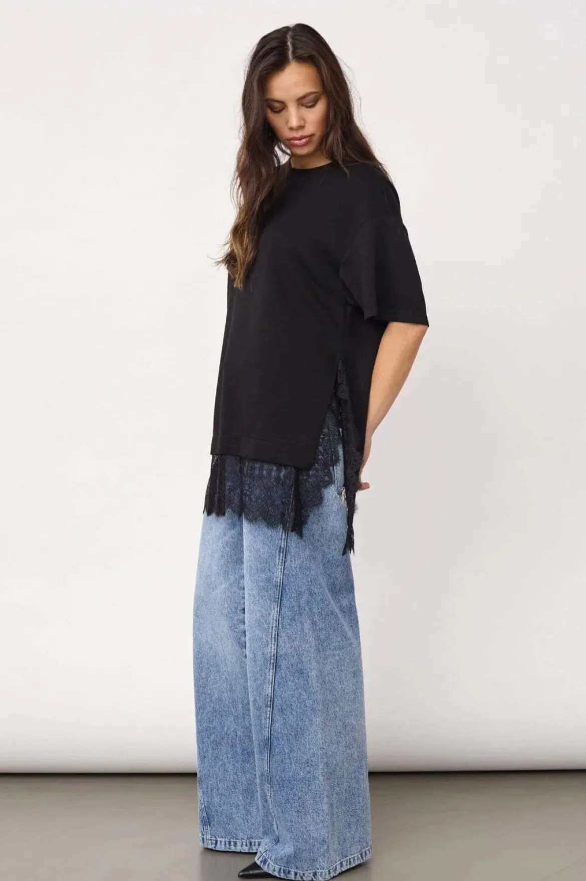 Co’Couture naisten T-paita Larsoncc Mix Lace Tee, musta