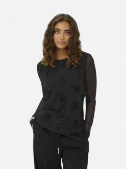 Culture Mascha Mesh O-Neck Blouse, musta