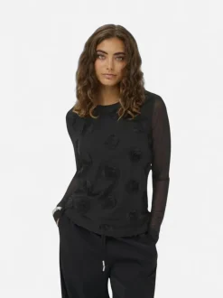 Culture Mascha Mesh O-Neck Blouse, musta