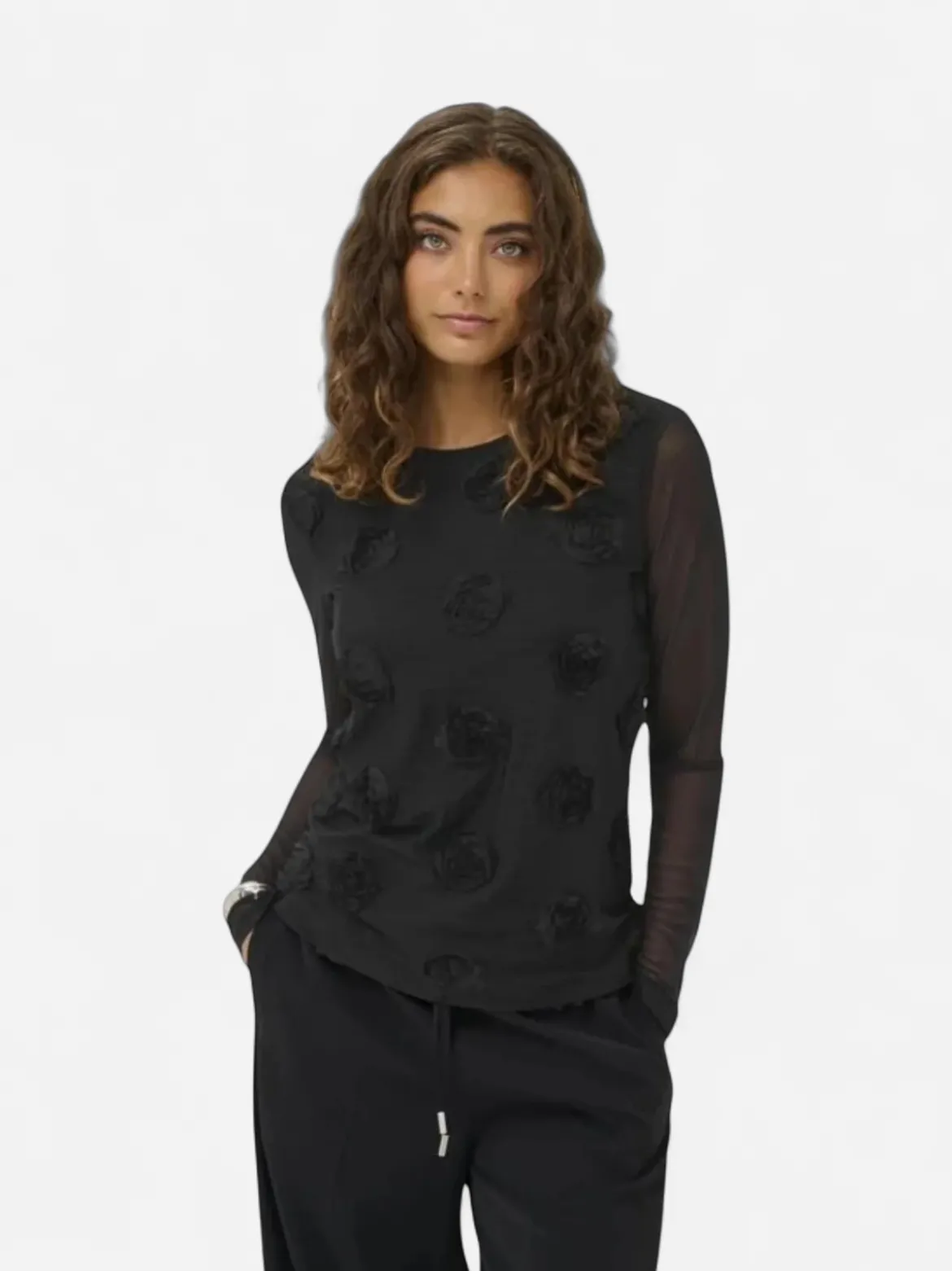 Culture Mascha Mesh O-Neck Blouse, musta