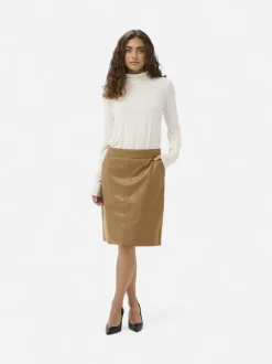 Culture naisten nahkahame Cuberta Leather Skirt, Tannin