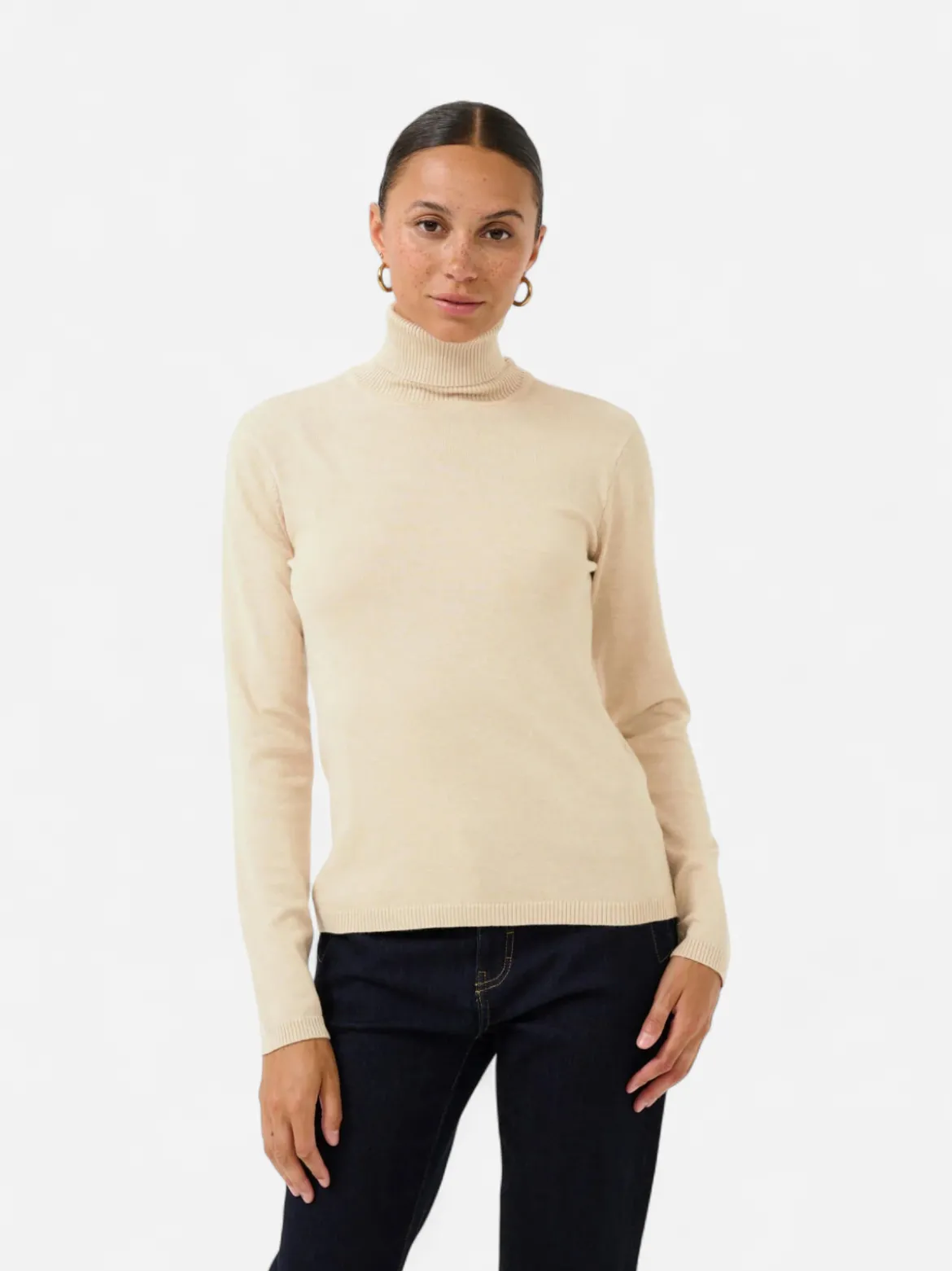 Culture Naisten Poolokauluksellinen Neule, ANNEMARIE ROLLNECK Warm Sand Melange