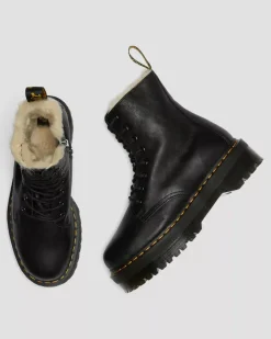Dr. Martens naisten lämpövuorelliset platform maiharit, Jadon Faux Fur Lined Leather Platform Boots, Musta