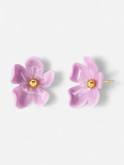 Edblad naisten korvakorut Wildflower Studs Fuchsia, Gold pleated