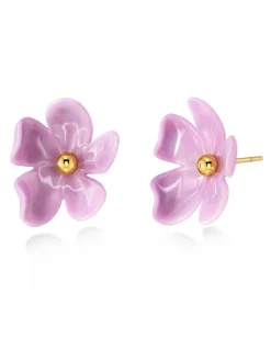 Edblad naisten korvakorut Wildflower Studs Fuchsia, Gold pleated