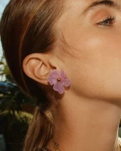 Edblad naisten korvakorut Wildflower Studs Fuchsia, Gold pleated