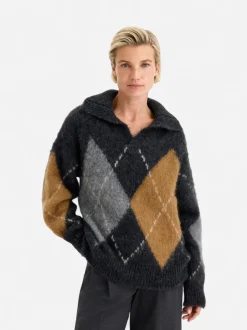Filippa K naisten neulepusero Alpaca Check Sweater, harmaa kuosillinen