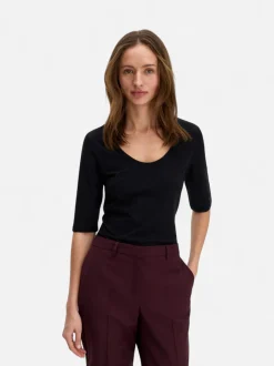 Filippa K naisten paita Cotton Stretch Scoop Neck Top, musta