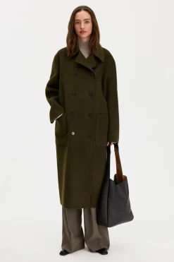 Filippa K naisten villakangastakki Amelia Doublé Coat, tummanvihreä