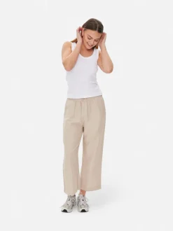Freequent Naisten housut LA PANT 7/8 LINEN Vaalea Beige