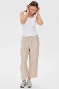 Freequent Naisten housut LA PANT 7/8 LINEN Vaalea Beige