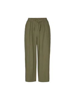 Freequent Naisten housut LA PANT 7/8 LINEN Khaki