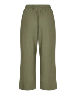 Freequent Naisten housut LA PANT 7/8 LINEN Armeijanvihreä