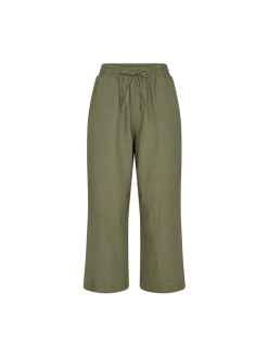 Freequent Naisten housut LA PANT 7/8 LINEN Armeijanvihreä