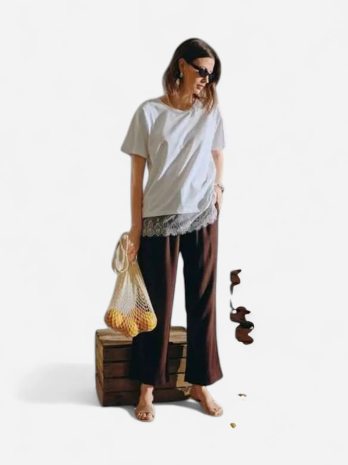 Freequent naisten kangashousut Lava Ankle Pant, keskiruskea
