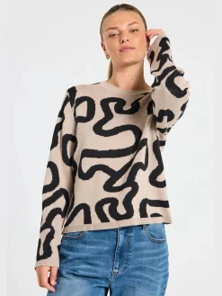 Freequent Naisten Neule, ANI PULLOVER Beige Kuosi