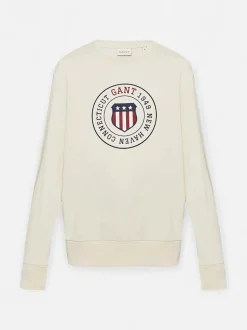Gant miesten collegepaita Graphic C-Neck, luonnonvalkoinen