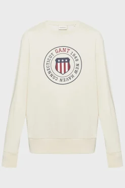Gant miesten collegepaita Graphic C-Neck, luonnonvalkoinen