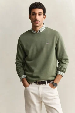 Gant miesten collegepaita Reg Shield C-Neck Sweater, vihreä