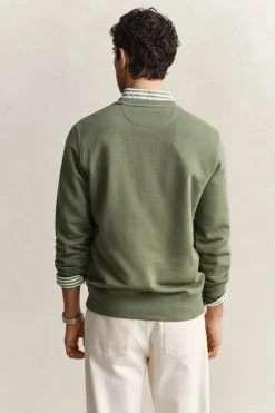 Gant miesten collegepaita Reg Shield C-Neck Sweater, vihreä